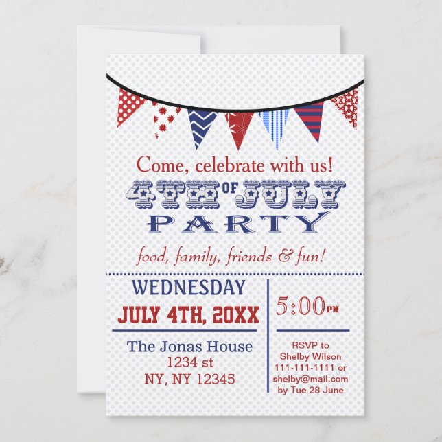 Amusement Bunting Juillet 4 Fête Invitation (Devant)