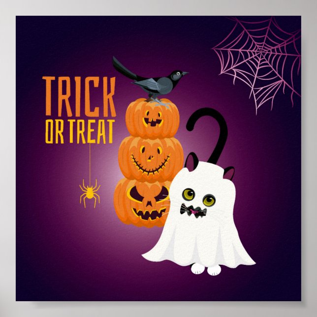 Amusement de chat à Halloween jouer Ghost Poster (Devant)