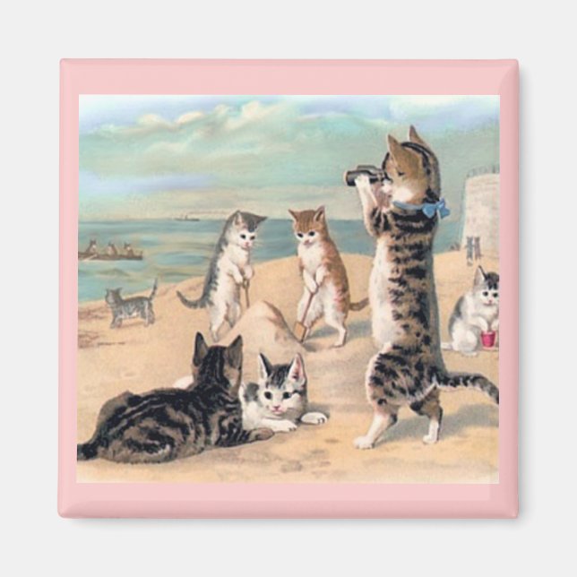 Amusement de chats sur la plage Magnet (Devant)