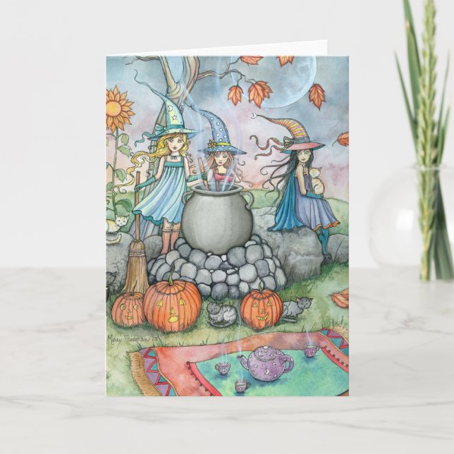 Amusement de thé de chat de sorcière de carte de (Devant)