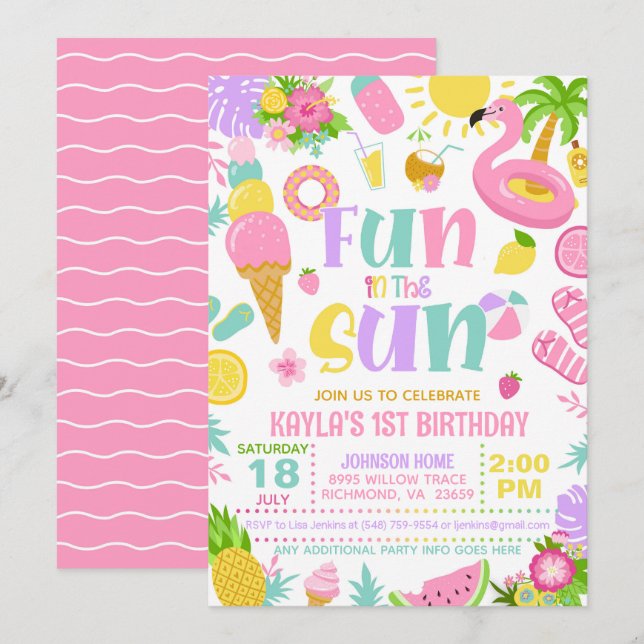 Amusement d'été au soleil Anniversaire Invitation (Devant / Derrière)