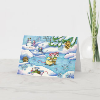 Amusement d'hiver - carte d'art de souris mignonne