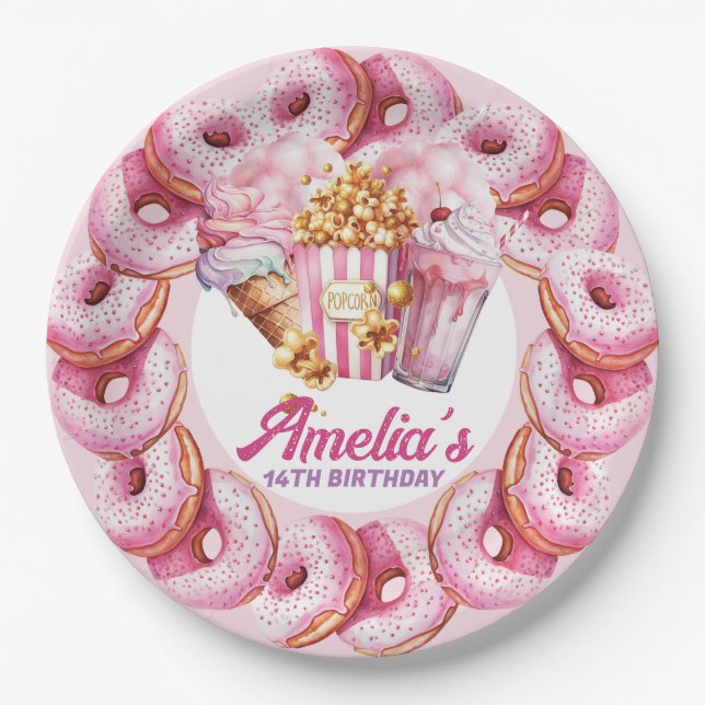Amusement Park Personalized Pink Paper Plate (Front)