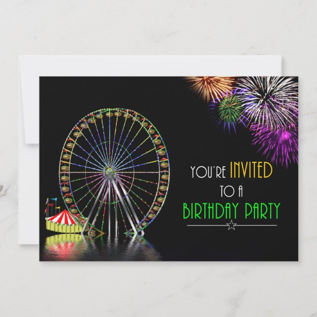 AMUSEMENT PARK THEME BIRTHDAY PARTY INVITATION (Front)