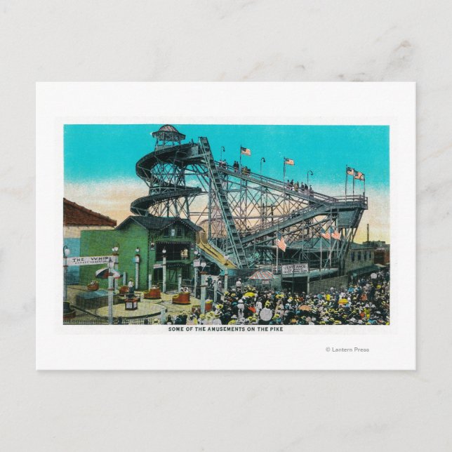 Amusement Rides at the Pike, Long Beach Postcard (Front)