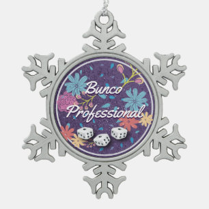 Amusing and Funny Floral Bunco Professional Snowflake Pewter Christmas Ornament