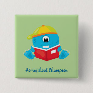 Amusing blue homeschool monster theme 2 inch square button
