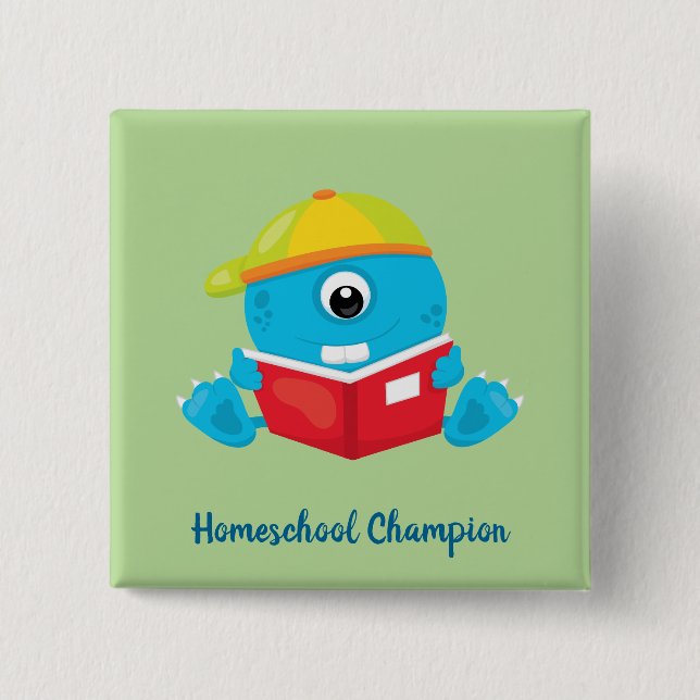 Amusing blue homeschool monster theme 2 inch square button (Front)
