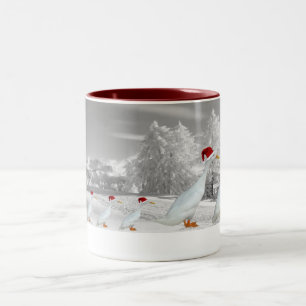 Amusing Christmas runner ducks Two-Tone Coffee Mug