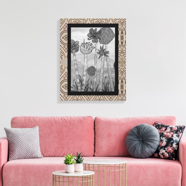 Amusing Flowers and Stems Black-White Canvas Print (Insitu(LivingRoom))