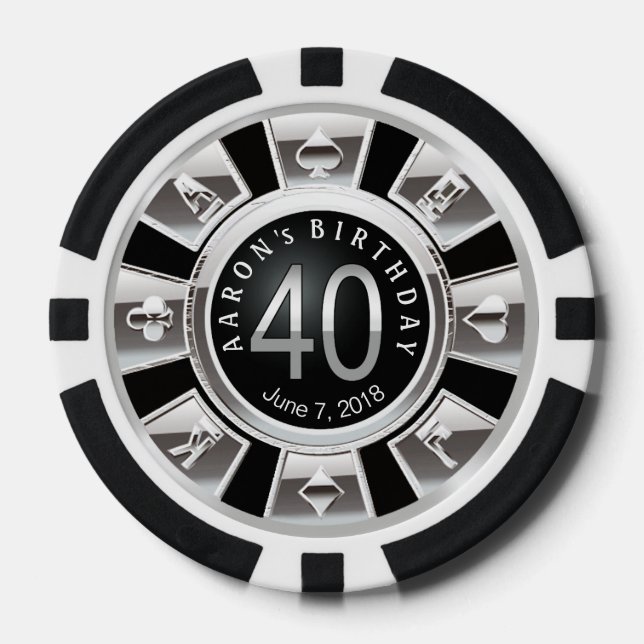 Amy 40 Birthday Vegas Casino Chip Silver Black2 (Front)