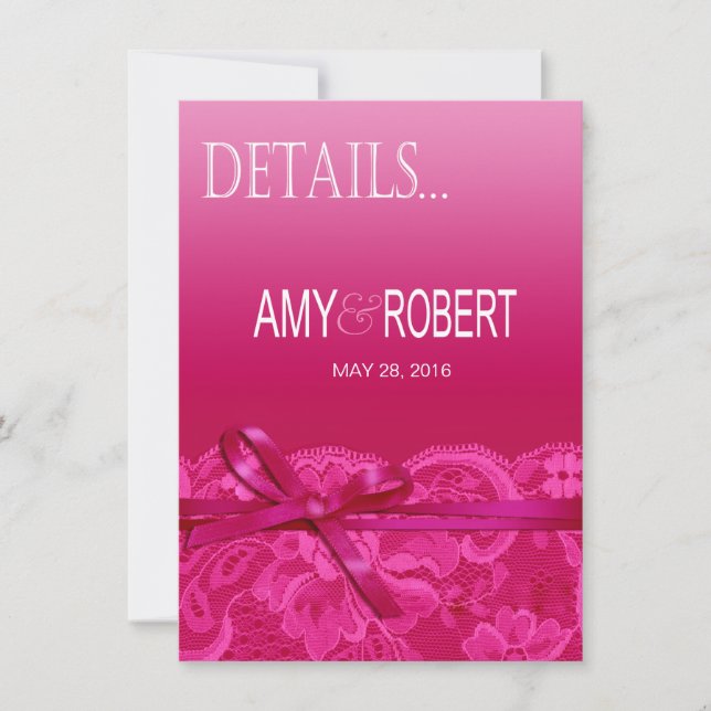 Amy Bows Ribbon & Lace Details fuschia Invitation (Front)