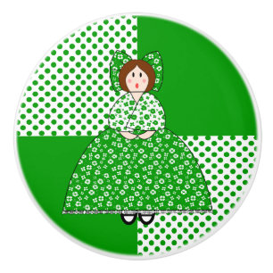 Amy Doll With Green Polka Dot Background Ceramic Knob