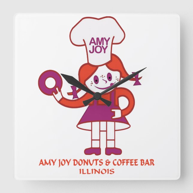Amy Joy Doughnuts of Illinois Square Wall Clock (Front)
