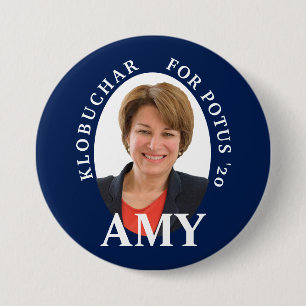Amy Klobuchar Portrait in Blue and White 3 Inch Round Button