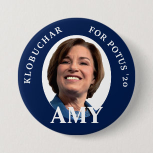 Amy Klobuchar Portrait in Blue and White 3 Inch Round Button