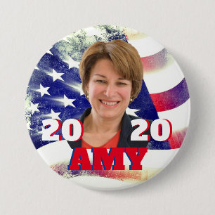 Amy Klobuchar Portrait in Red, Blue and White 3 Inch Round Button