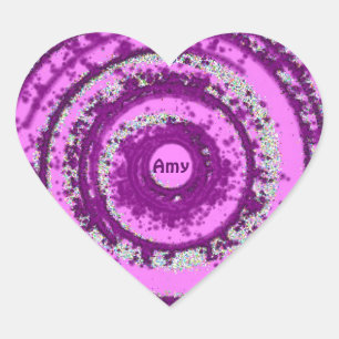 AMY ~ Purple and Silver Pattern ~ Personalised  Heart Sticker
