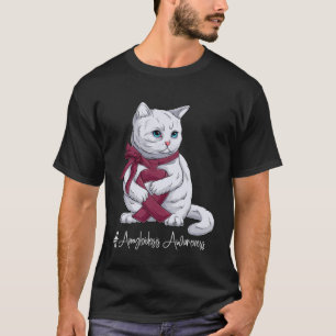 Amyloidosis Awareness Month Burgundy Ribbon Cat T-Shirt