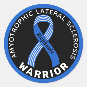 Amyotrophic Lateral Sclerosis Warrior Ribbon Black Classic Round Sticker