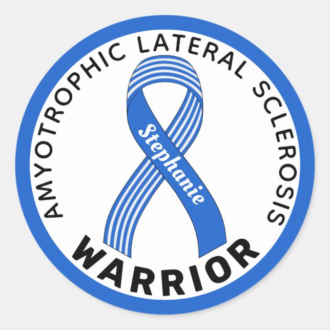 Amyotrophic Lateral Sclerosis Warrior Ribbon White Classic Round Sticker (Front)