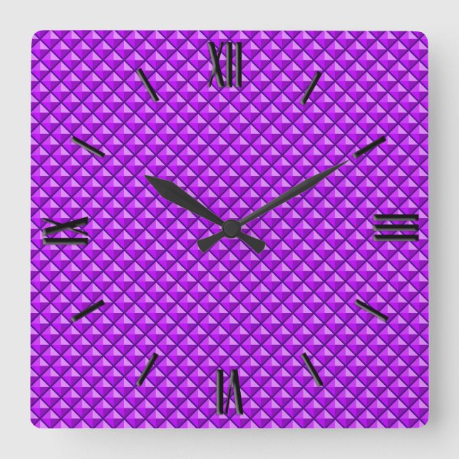 Amythyst purple, enamel look, studded grid square wall clock (Front)