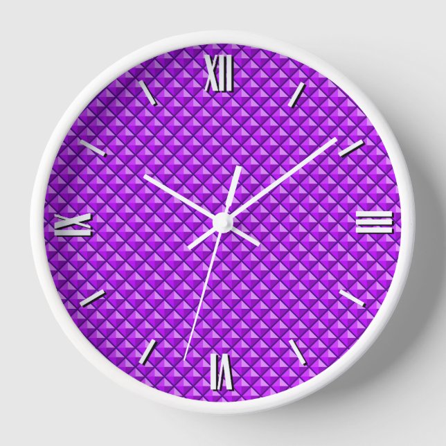Amythyst purple, enamel look, studded grid wall clock (Front)