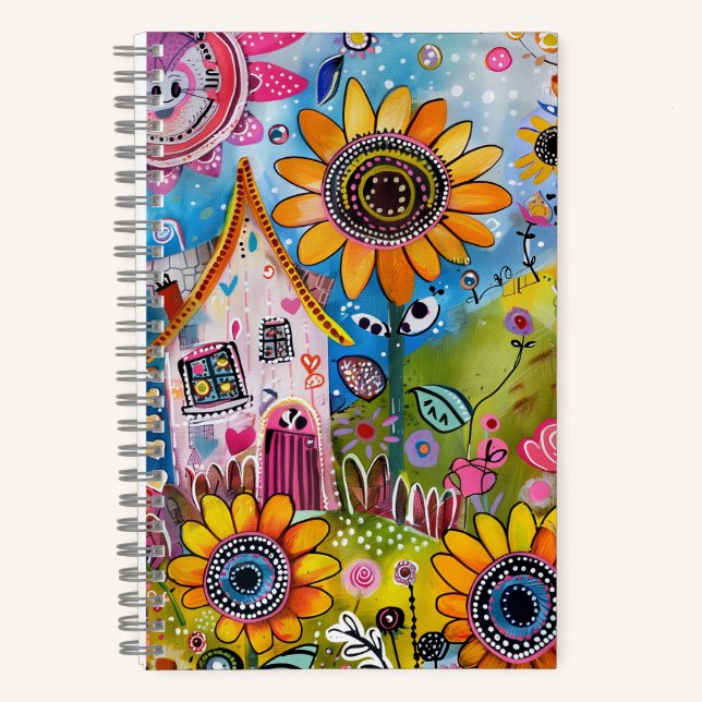 *~* AN1  Floral Fantasy  Whimsical Happy Colourful Notebook (Front)