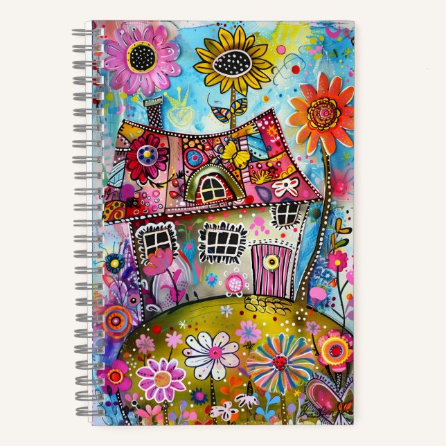 *~* AN1  Floral Fantasy Whimsical Happy COTTAGE Notebook (Front)