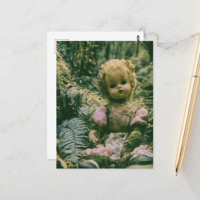 An abandoned doll in the forest postcard (Front/Back In Situ)