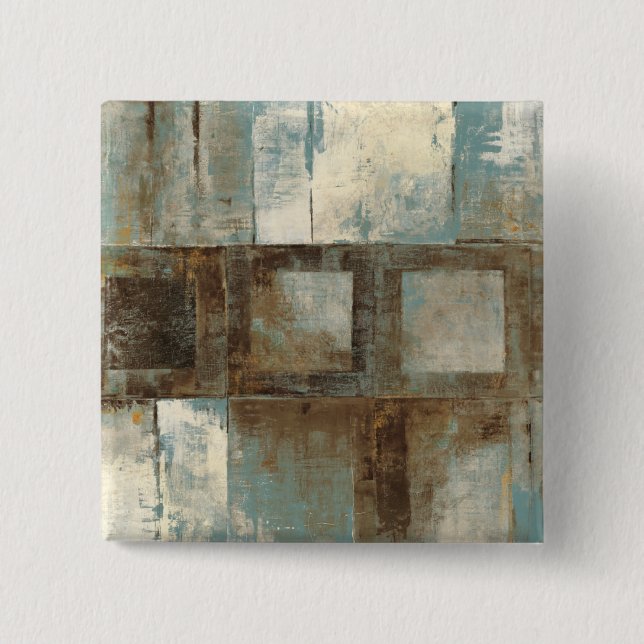 An Abstract in Blue and Brown 2 Inch Square Button (Front)