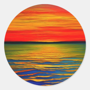An abstract of a sunset on the ocean  classic round sticker