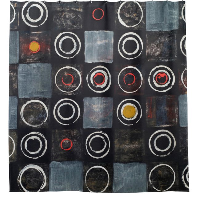 An abstract painting; a grid of stamped circles on (Front)