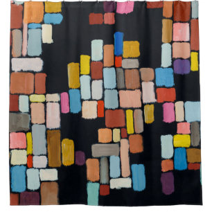 An abstract painting; geometric shapes in an irreg