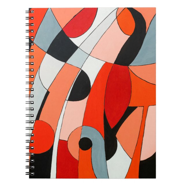 An abstract painting of curved black, white and re notebook (Front)