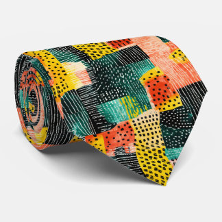 An abstract painting of different colours and shap tie