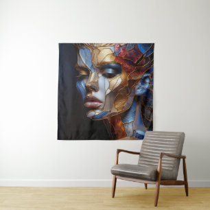 An Abstract Woman Face 1 - Stained Glass Tapestry