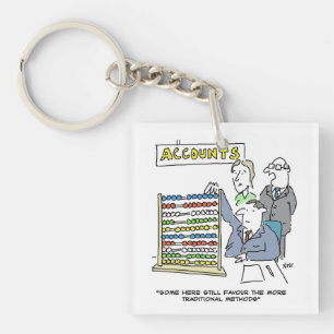 An Accountant Using an Abacus at Work. Funny Keychain