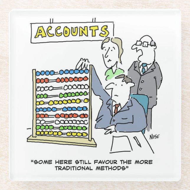 An Accountant Using an Abacus at Work Glass Coaster (Front)