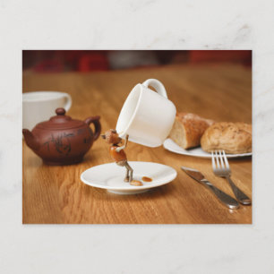 An acorn elf is drinking my coffee! postcard