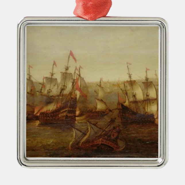 An Action between Spanish Ships and Barbary Galley Metal Ornament (Front)