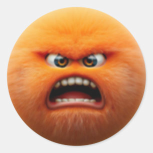 An adorable angry fuzzy orange ball character classic round sticker