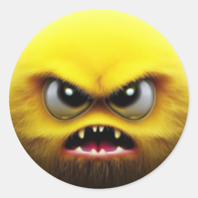 An adorable angry fuzzy yellow ball character classic round sticker (Front)