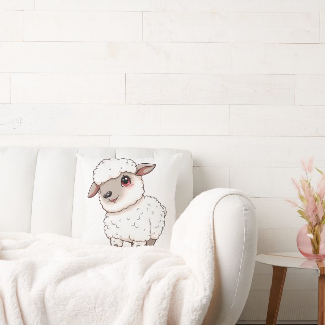 An Adorable Cartoon-Style Sheep Throw Pillow (Couch)