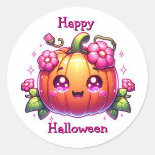 An Adorable Chibi Pumpkin   Happy Halloween Classic Round Sticker