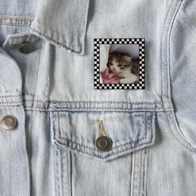 An Adorable Little Sleepy-Head Kitten 2 Inch Square Button (In Situ)