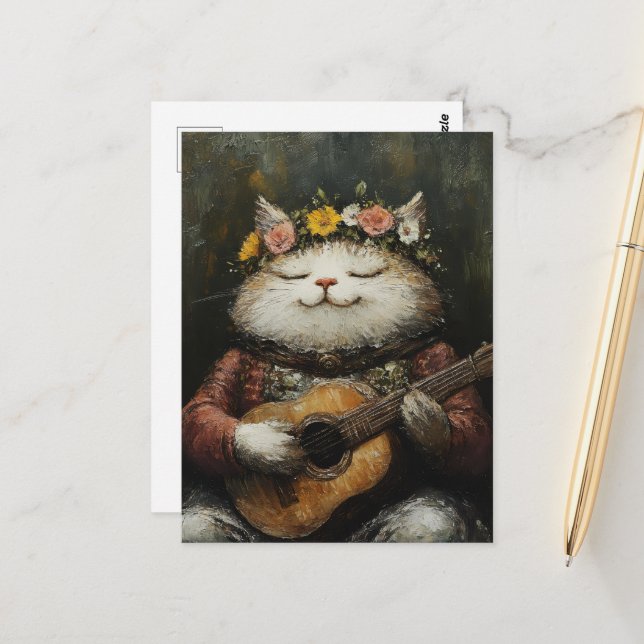 An Adorable Musical Kitty Postcard (Front/Back In Situ)
