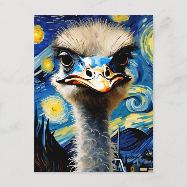an adorable ostrich in a starry night  postcard (Front)