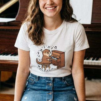 An adorable otter playing piano Tri-Blend shirt