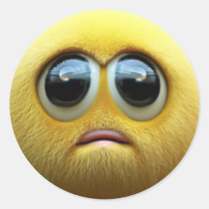 An adorable sad fuzzy yellow ball character classic round sticker